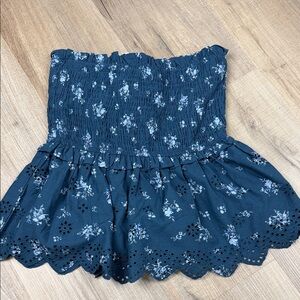 Sim & Sam Navy Floral Tube Top with Ruffle Hem & Optional Straps NWT. Size Small